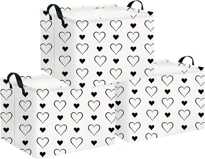 CLOCOR Rectangular Storage Basket Empty,Gift Basket,Waterproof Storage Bin with Handles,Room Decor(3PCS Cute Heart)