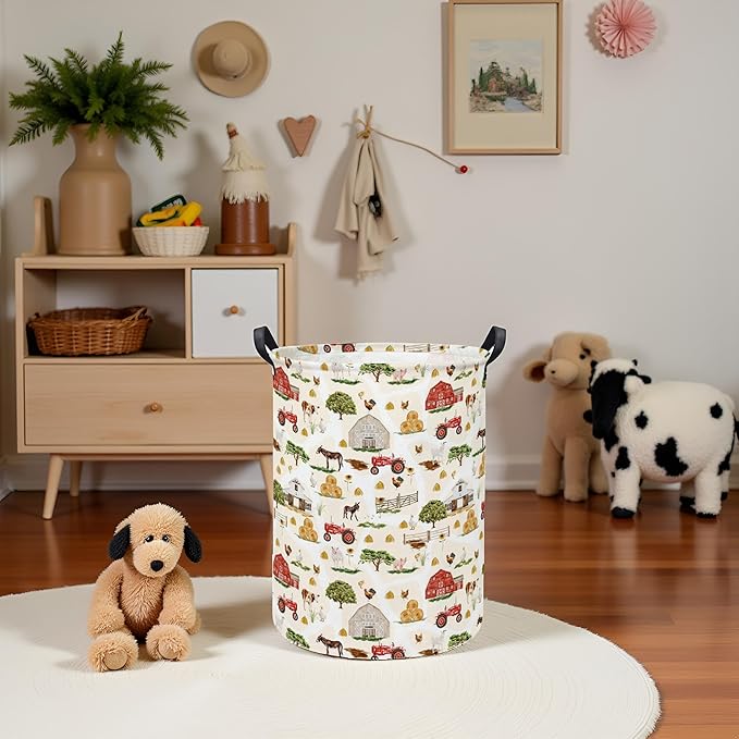 Baby Laundry Hamper kids laundry Basket Waterproof Storage Bin for Bedroom Toy Clothes Organizer Basket Woodland Animals Room Décor(Farm)