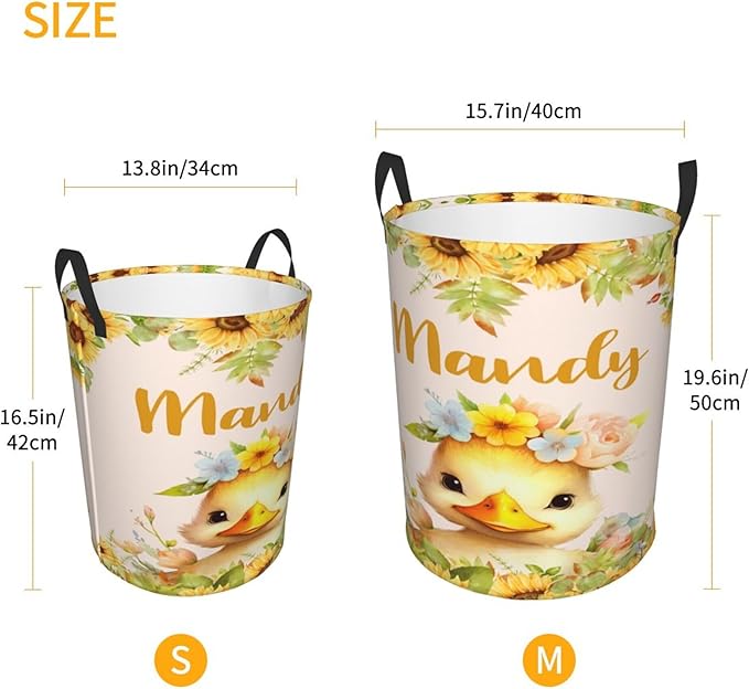 Personalized Duck Sunflower Laundry Basket For Baby Kids Boys Girls Adult Custom Hamper Basket With Name For Bathroom Bedrooms Collapsible Baby Laundry Basket, Dirty Clothes Hamper With Handles