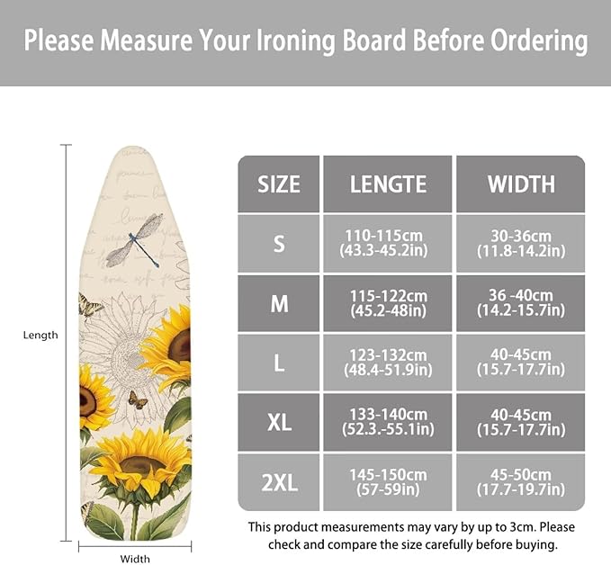 Iron Board Cover Standard Size,Sunfloral Ironing Board Cover,Floral Ironing Board Cover,Extra Large Ironing Board Cover,Chic Sunfloral Print Small