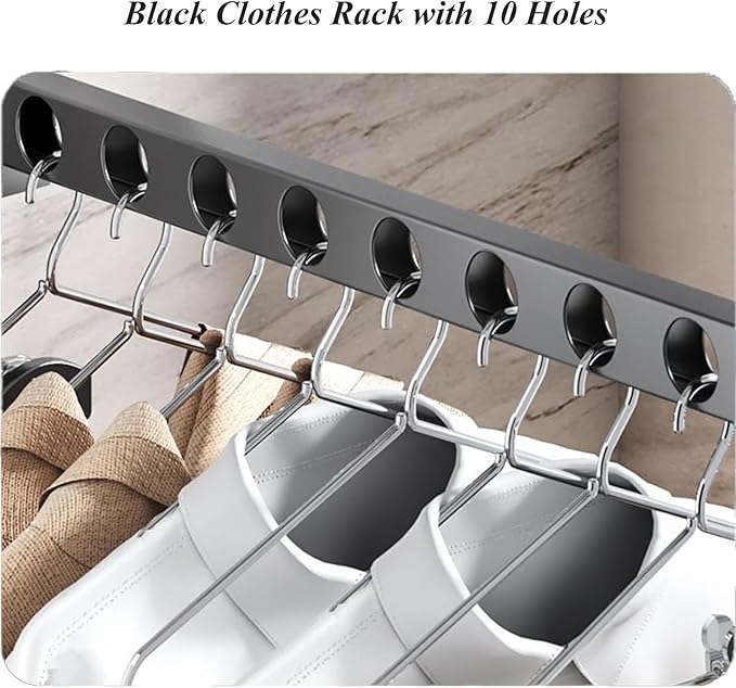 2 Pack Stainless Steel Clothes Hangers Drying Racks, Wall Mount Folding Garment Racks, Matte Black Coat Hanger Racks, Space Saver Clothing Closet Racks Storage Organizer for Laundry Bedroom Bathroom