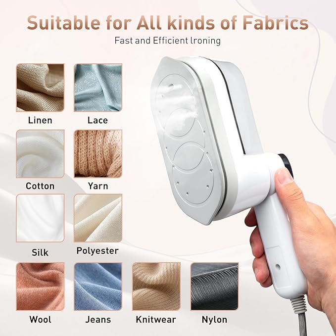 Travel Steamer for Clothes， 4-Speed Steam Adjustable Handheld Iron with LCD Display Screen, 5S Rapid Preheating 1300W Clothes Hanging Ironing Machine, Suitable for Home, Dormitory & Travel (White)