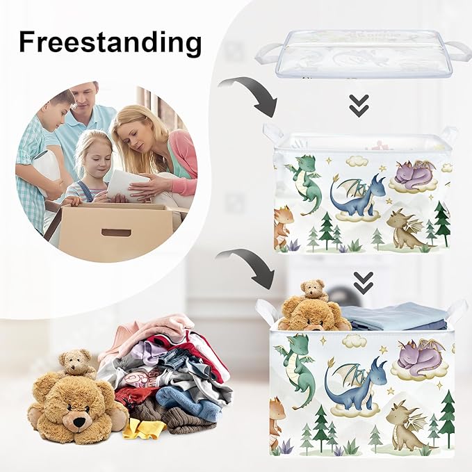 Dinosaur Laundry Hamper Large Storage Basket Cartoon Dino Collapsible Parents Organizer Kids Toy Clothes Bins for Bedroom, Bathroom, Tree, 36L