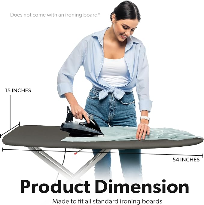 Home Intuition Extra Thick Ironing Board Cover and Pad Iron Scorch Resistant with Hook and Loop Secure Fastener and Elastic Edge,15x54, Standard Size Coated Thick Padding, Charcoal