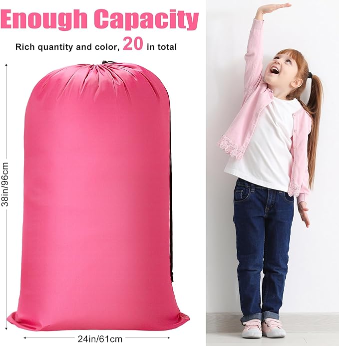 Nuogo 20 Pcs Laundry Bag Washable Travel Laundry Bags with Drawstring Lock Closure Large Heavy Duty for Camping Tent Blankets Dirty Clothes Yarn Fabric Storage, Multi Use(Pink, Blue)