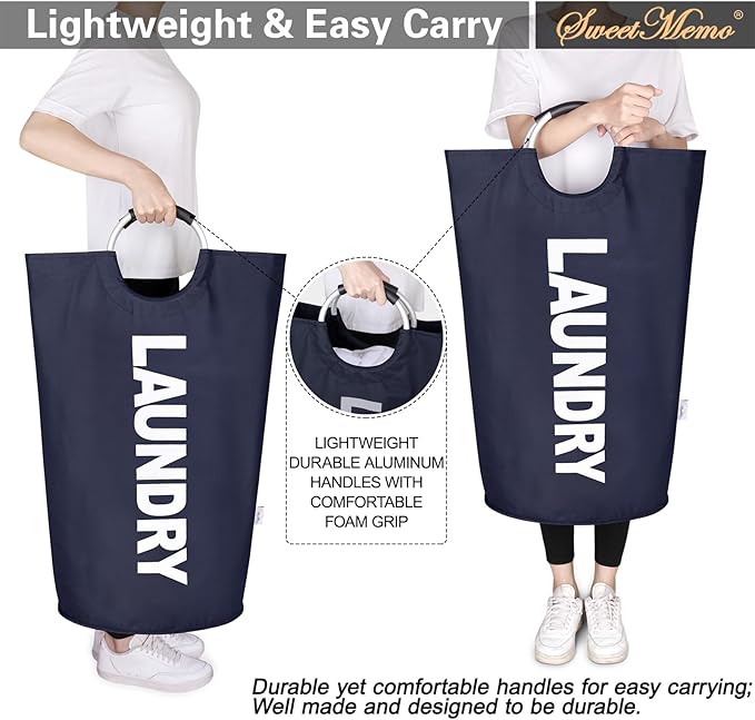 Large Laundry Basket Collapsible 95L, Tall Laundry Bag with Handles for Boys, Student, – Fioldable Dirty Clothes Hampers for College Dorm，Laundry Room, Lightweight, Sturdy - Navy Blue