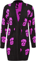Thever Women Ladies Halloween Skull Skeleton Print Open Front Knitted Cardigan