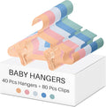 Hsei 5/10/40 Pack Baby Hangers with 10/20/80 Clips, Plastic Kids Pants Hangers for Nursery Closet Top and Bottom Clothes Hanger Set for Newborn Infant Toddler(120 Packs Total,Morandi Color,10.6 Inch)