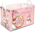 1 Pcs Pink Christmas Theme Storage Basket, Merry Christmas Storage Boxes, Foldable Snowman Decor Storage Boxes, for Family Bedroom Toy Clothing Storage, Xmas Party Decor Gifts