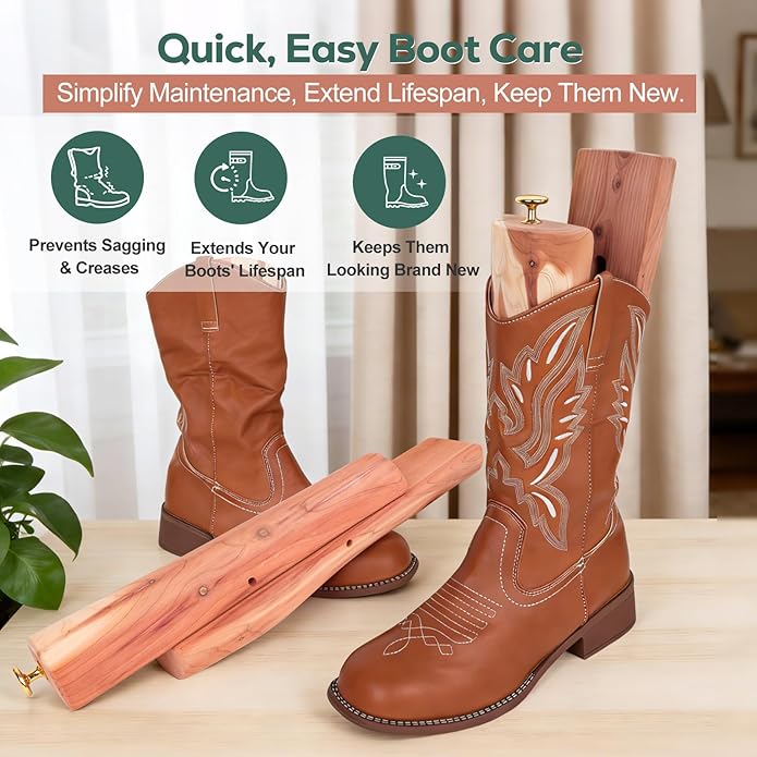 Cedar Boot Tree Shaft Shaper, Tall Boot Inserts Shape Holders,Cedar Cowboy Boots Tree for Men & Women