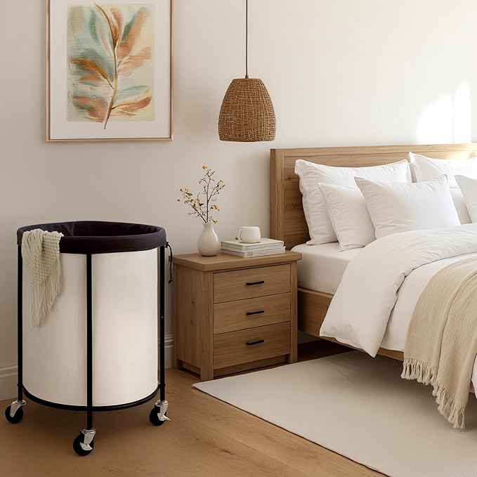 StorageWorks 52.8-Gallon(200L) Rolling Laundry Hamper, Heavy-Duty Round Laundry Basket with Wheels and Removable Bag, Hamper for Laundry Room Organization and Storage, Bathroom, Bedroom, Beige