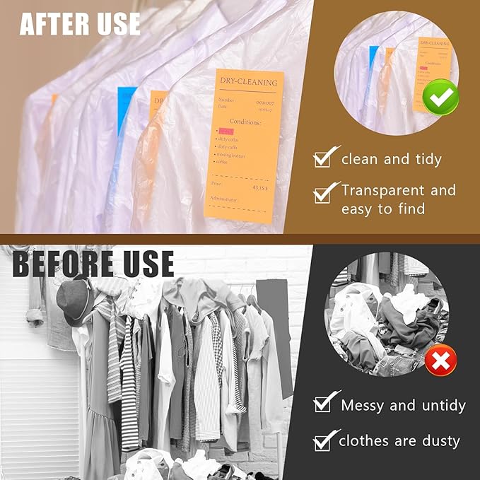 30 Pack Clear Clothes Covers 60x90 cm Plastic Garment Bags for Hanging Clothes Dry Cleaner Bags Hanging Dust-proof Garment Bags for Dry Cleaner, Home Storage, Travel