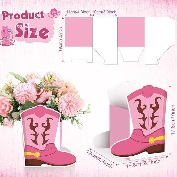 8 Set Western Cowboy Boots Flower Boxes Centerpiece Boot Shape Gift Boxes Western Party Decoration Vase Centerpieces for Table Rodeo Birthday Baby Shower Wedding Supplies(Pink)