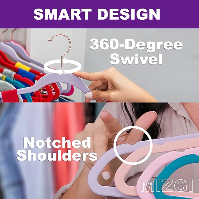 MIZGI Premium Velvet Hangers (30 Pack) Heavy Duty - Non Slip Velvet Suit Hanger White - Copper/Rose Gold Hooks,Space Saving Clothes Hanger (White)