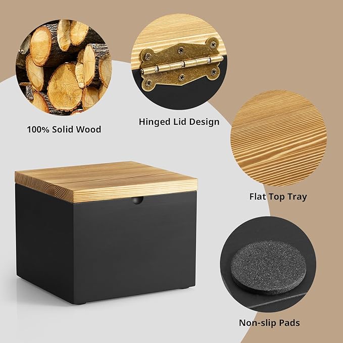Disposable Face Towel Holder, Wooden Box Compatible with Clean Towels XL(NOT Included), Black Container for Cleansing Facial Dry Wipes, Face Towelettes Bathroom Counter Storage