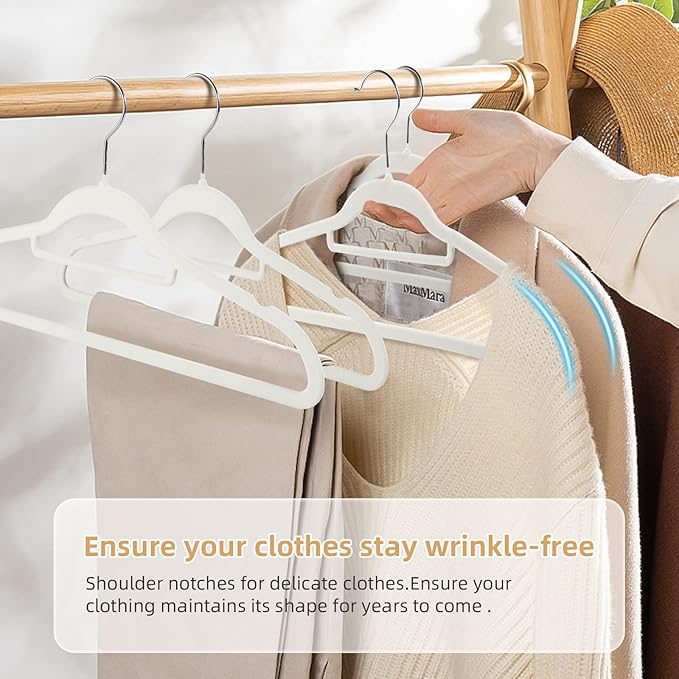 Velvet Clothing Hangers Non-Slip White Suit Hanger Space Saving Clothes Hanger Heavy Duty Adult Hanger Hangers with 360°Swivel Hook 20 Pack