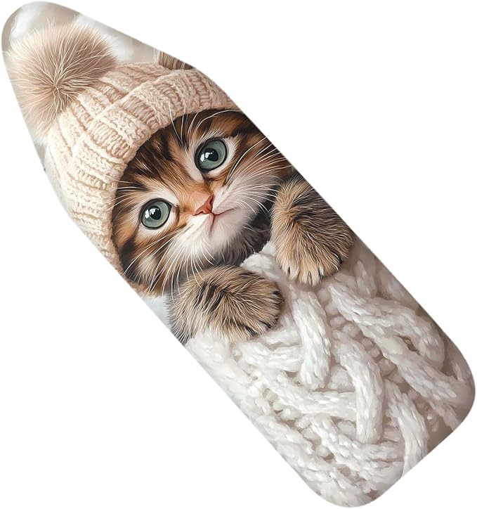 Nuxovilar Cute Kitten in Knitted Outfit Ironing Board Cover, 15×54inch, This Cover Fits Most Standard Boards, Dust - Proof Ironing Accessory for Home Decoration