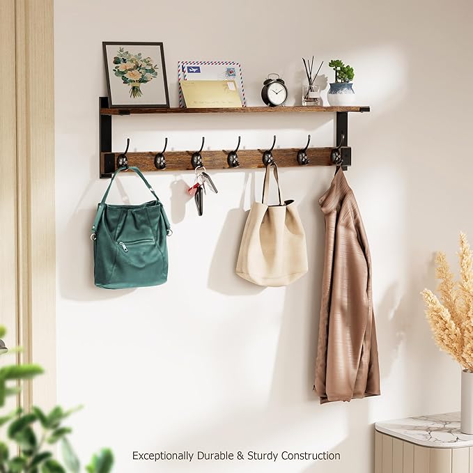 Wall Hooks with Shelf, 28.7 Inch Coat Rack Wall Mount with Hook for Coat Backpack Key Clothes Hanger, Wall Floating Shelf Hanging in Entryway, Living Room, Bathroom, Bedroom, Kitchen