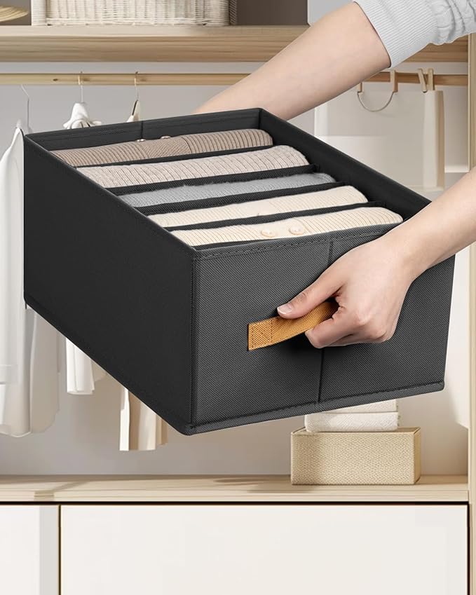 DIMJ Large Wardrobe Clothes Organizers - Foldable Closet Clothing Organizer for Jean Sweater Shirt Pants Underwear Bra, Divided Clothes Storage, Grey Closet Shelf Organizer Boxes