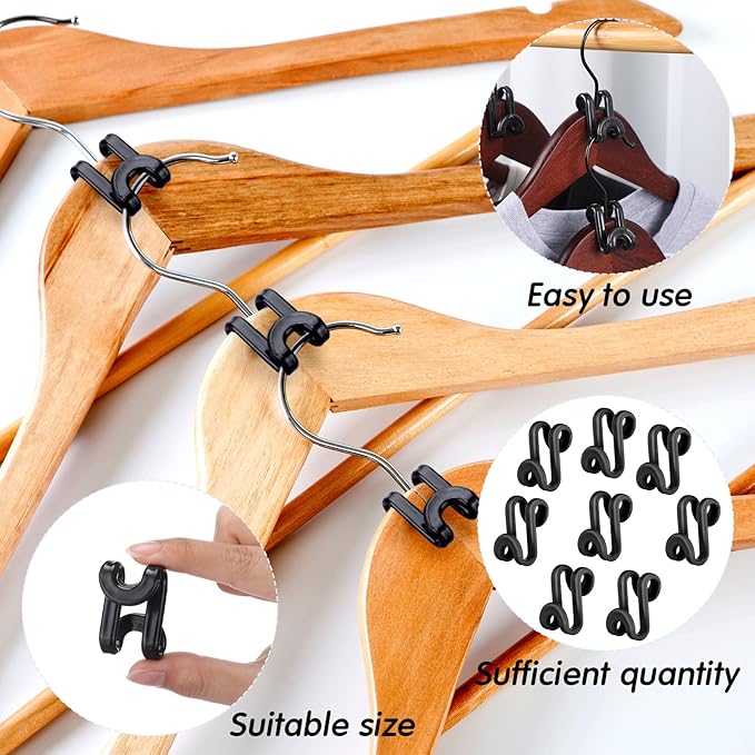 Unittype 150 Pcs Space Saving Hanger Hooks, Clothes Hanger Connector Hooks, Heavy Duty Space Saver Extender Clips for Closet Organizers (Black)