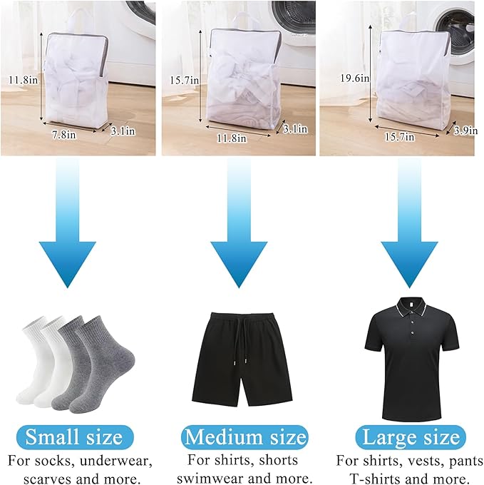 Mesh Laundry Bags for Delicates Reusable Durable Lingerie Bags for Washing Machine Large Laundry Bags for College Dorms Apartments Travel Storage Organizer Bag (3Pcs)