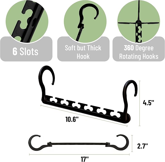 Mr. Pen- Space Saving Hangers for Clothes, 20 pcs, Black, Plastic Multi Clothes Hangers Space Saving, 6 Slots, 360° Rotating Hooks