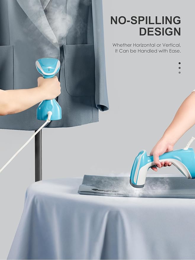 Reemix Steamer for Clothes, Folding Handheld Design Garment Wrinkles Remover, 20g/min Strong Penetrating Steam, 25-Sec Fast Heat-up, for Home, Office and Travel (Large, no Foldable, Aqua)