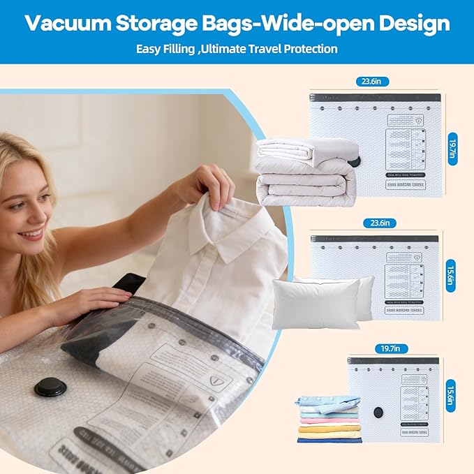 9 Packs Jumbo Vacuum Storage Bags With Vacuum Pump, Extra Large Vacuum Compression Bags For Clothes Bedding, Space Saver Bags For Luggage Suitcase, Travel Packing Organizers