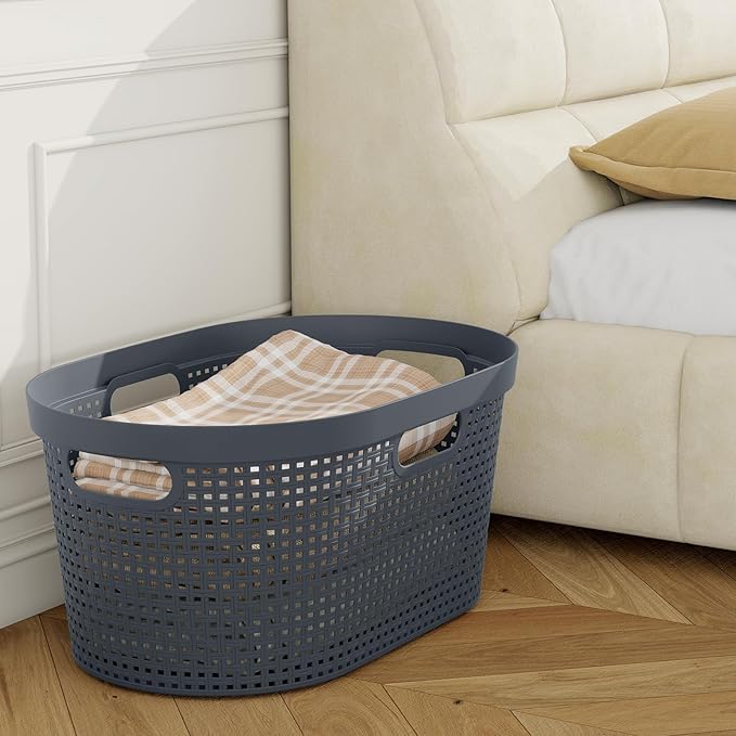 40 L Plastic Clothes Laundry Basket, 4-Pack Plastic Laundry Hamper with Cutout Handle, Gray