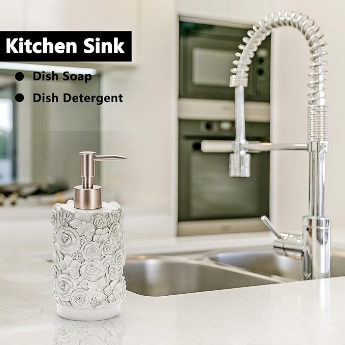 Easy Tang Resin Hand Soap Dispenser for Bathroom Kitchen 14 OZ - Refillable Wash Hand Liquid, Dish Detergent, Shampoo Lotion Bottle with Sliver Brushed Pump (Grey)