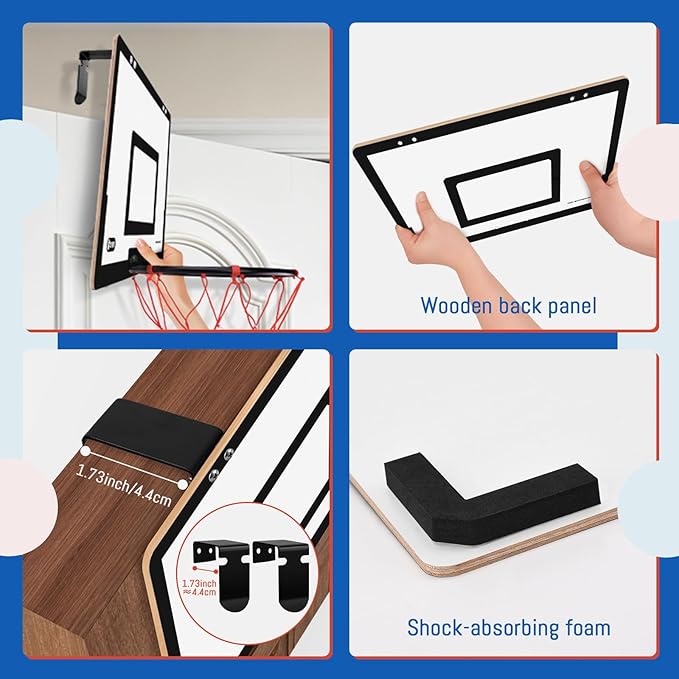 Over the Door Basketball Laundry Hamper and Basketball Hoop, 2-in-1 Wooden Sports Laundry/Clothes Basket with Hoop and a Bottom Zipper for Kids Teen Bedrooms, Dorm Rooms, Bathroom