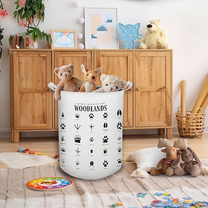 Kids Laundry Basket, Animal Tracks of the Woodlands Laundry Basket Hamper Waterproof Collapsible Storage Bin Organizer for Bedroom Bathroom Boys Girls Kids Nursery Toddler Room Clothes Toys