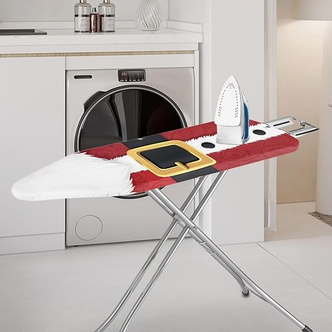 Santa Claus Cloth Iron Board Cover for Standard Boards, Extra Wide Ironing Board Cover with Elastic Edge, Hook and Loop Easy Installation