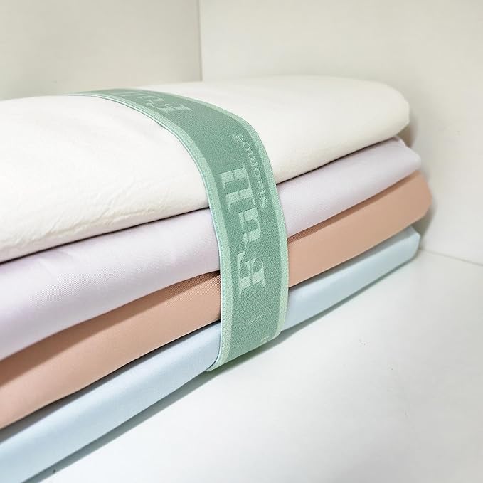 Bed Sheet Organizer Bands, Sheet Set Storage Label Bands, Elastic Bedding Sheet Straps Wraps for Organizing Linen Closet （Full 4PCs | Green）