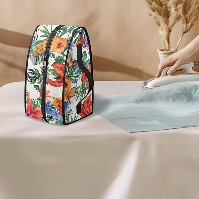 Tropical Flower Print Steam Iron Case Portable Travel Steamer Bag Zipper Closure Steam Iron Holder