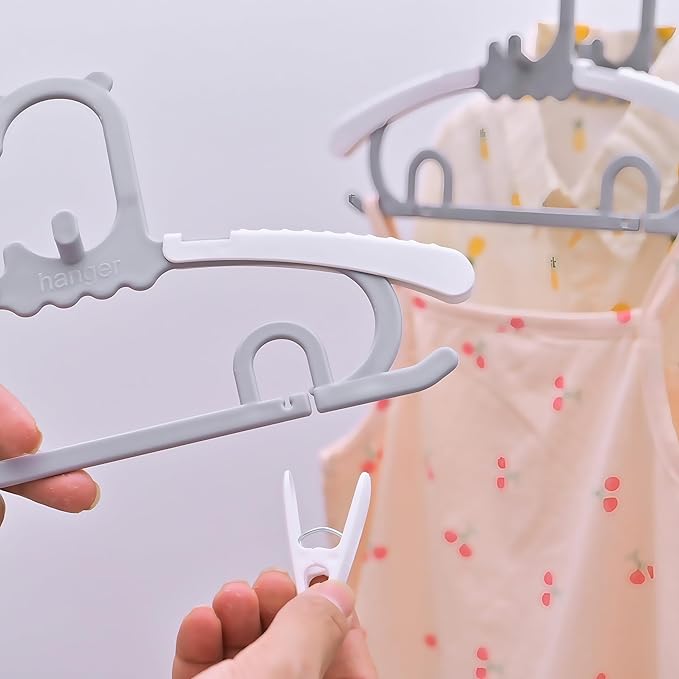 Baby Kids Clothes Hangers with Clips, 10 Pack Toddler Infant Childrens Hanger for Closet, Plastic Adjustable Stackable Hangers for Baby Clothes