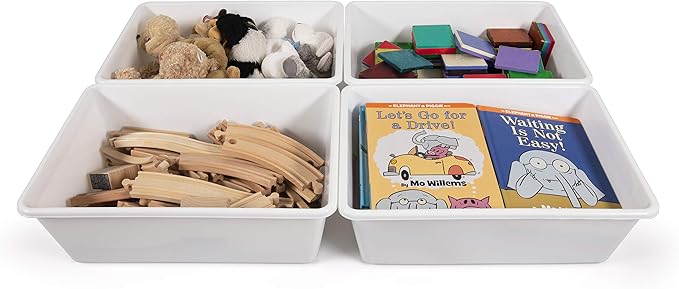 Humble Crew Toy Storage Bins for Kids, Set of 4, White, Large - Sturdy, Colorful Plastic Storage Bins for Classroom, Playroom, Nursery, and More - Premium Toddlers Toy Organizer Bins