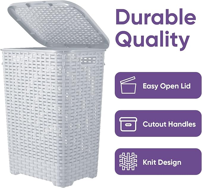 Superio Slim Deluxe Laundry Hamper Wicker, 60 Liter Ivory, Beige, Model:502-503-504