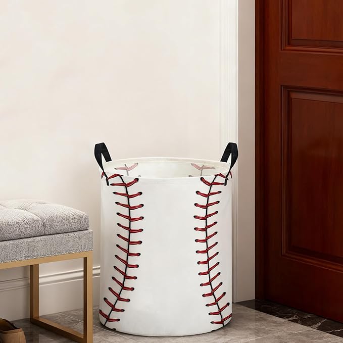 ESSME Kids Laundry Basket,Baseball Hamper Collapsible Canvas Waterproof Storage Bin for Boys, Cute Hamper,Gift Baskets(Baseball)