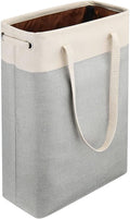 i BKGOO Laundry Basket with Handles Beige&Silver Slim Laundry Bin Collapsible Dirty Clothes Basket Narrow Laundry Bag Foldable Dirty Hamper for Camping, Dorms, Apartments