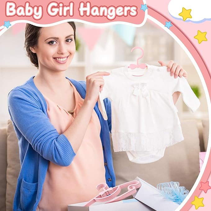 100 Pack Pink Baby Hangers Plastic Baby Nursery Closet Hangers Non-Slip Laundry Infant Hanger for Newborn Toddler Clothes,Ultra-Thin