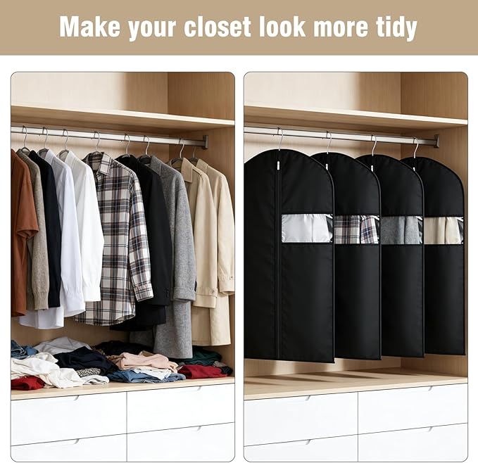 24 Pack Garment Bags for Hanging Clothes,40-inch Suit Cover Bags for Men Closet Storage Bags for Dresses, Shirts, Fur Coats, Dance Costumes - Hanging Suit Cover with Zipper and Clear Window