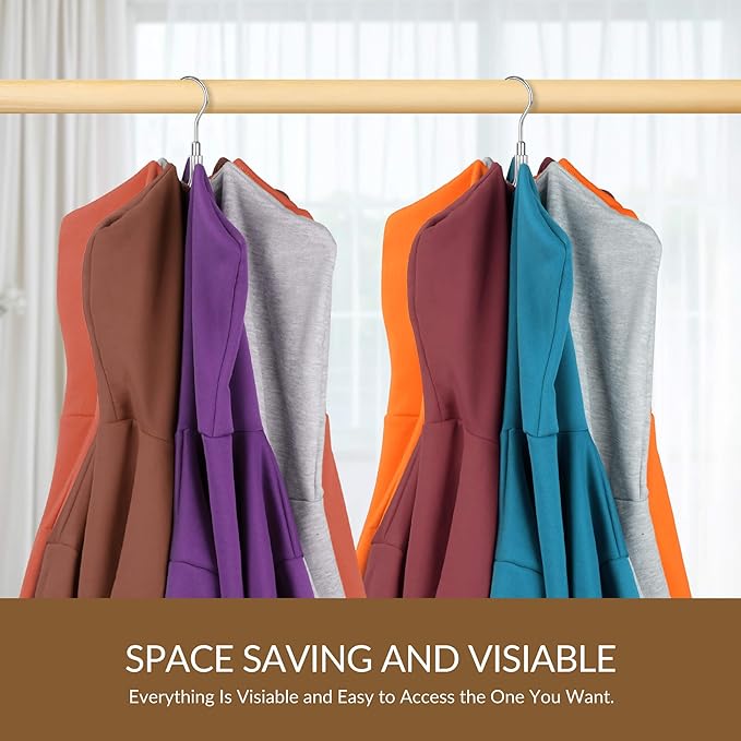 ZEDODIER Hoodie Hangers, 2 Pack Rotatable Hoodie Organzier for Closet, Max 16 Storage Capacity Hoodies Holder, Metal Space Saving Closet Organizers and Storage, Silver