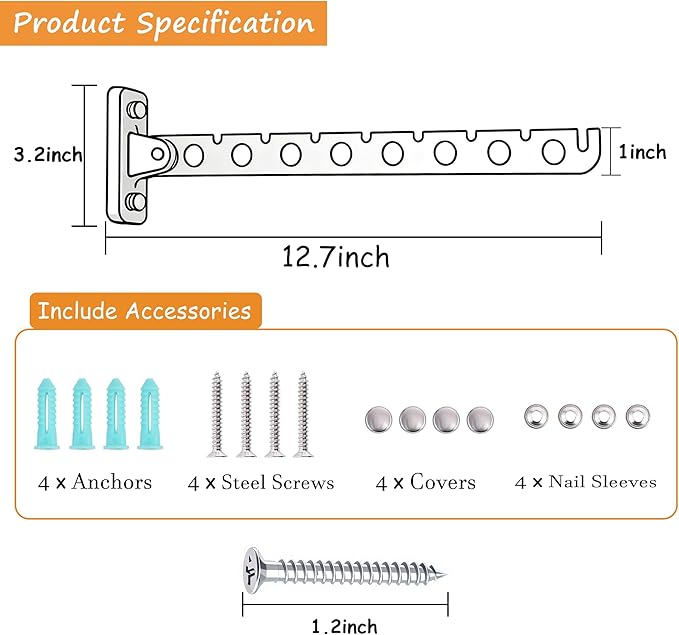 Wall Mounted Clothes Drying Rack 2 Pack, Laundry Hanger Dryer Rack Stainless Steel Folding Clothes Hanger Organizer for Laundry Room, Retractable Wall Hanger Space Saving Drying Rack for Clothes