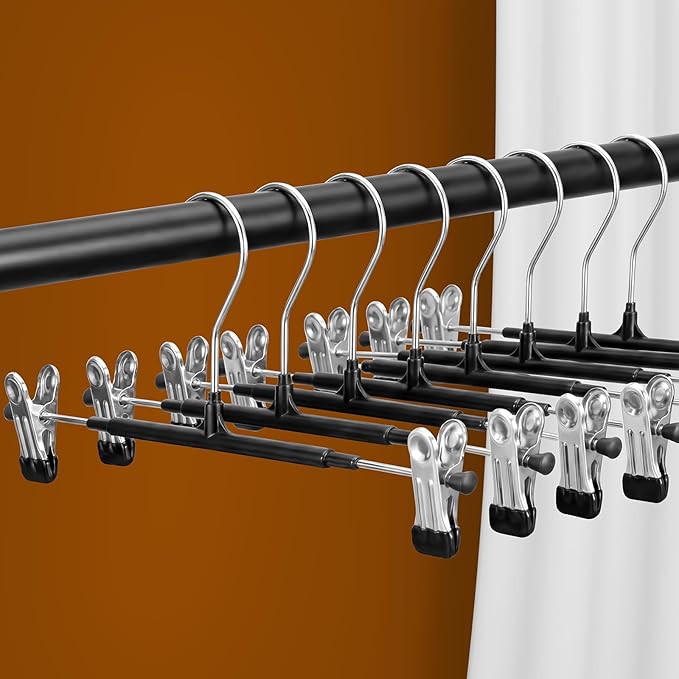 Pants Hangers with Clips, 20 Pack 11.6 inch Heavy Duty Metal Hangers, Adjustable Skirt Hangers for Women, Space Saving Non-Slip for Pants,Socks,Jeans and Skirts