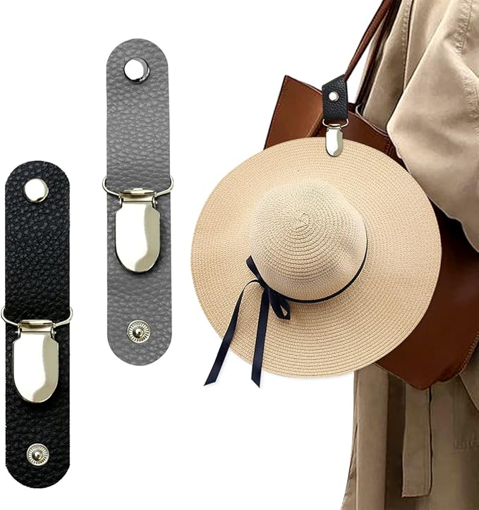 Hat Clip for Travel on Bag/Luggage, PU Leather Multifunctional Duckbill Clip, Outdoor Hat Companion