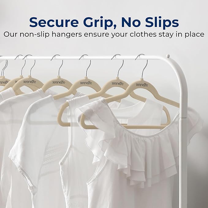 SereneLife 30-Pack Velvet Hangers Ivory – Non-Slip Ultra-Thin Clothes Hangers with 360° Swivel Hooks, Heavy Duty & Space-Saving Suit Hangers for Shirts Pants Jackets Dresses Closet Organization