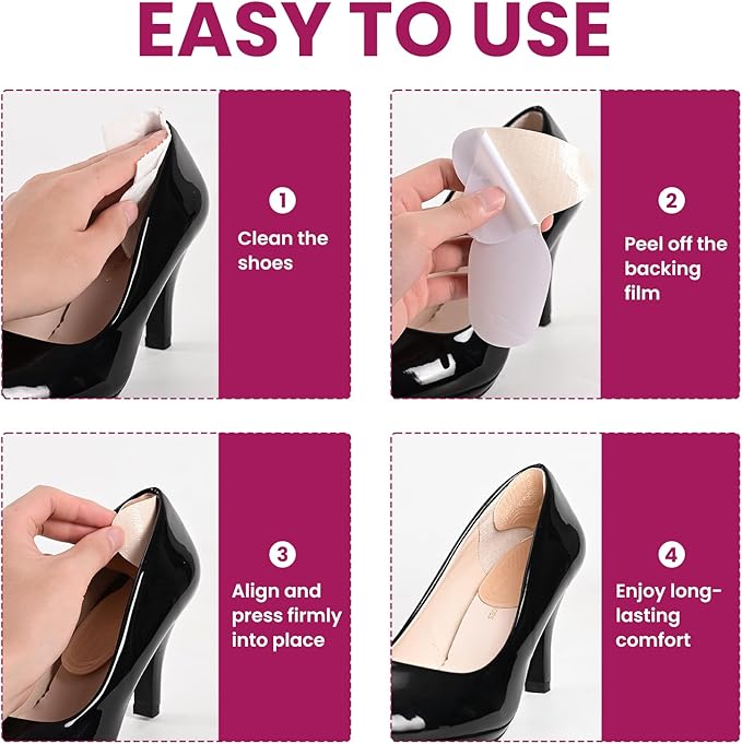 Heel Grips for Women Shoes - Bukihome Heel Pads for Shoes That are Too Big, Non-Slip, Reduce Friction T-Shape Design Shoe Cushions for High Heels, Sandals, Pumps, Flats, Boots (4 Pcs, Beige)