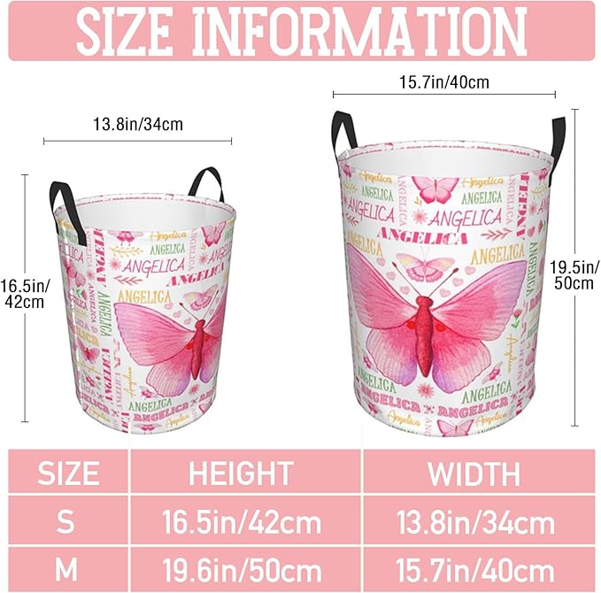Butterfly Laundry Basket,Personalized Laundry Hamper for Boys Girls,Custom Laundry Basket With Name, Customized Dirty Clothes Hamper for Bathroom Bedrooms,S-16.5"X 13.8"