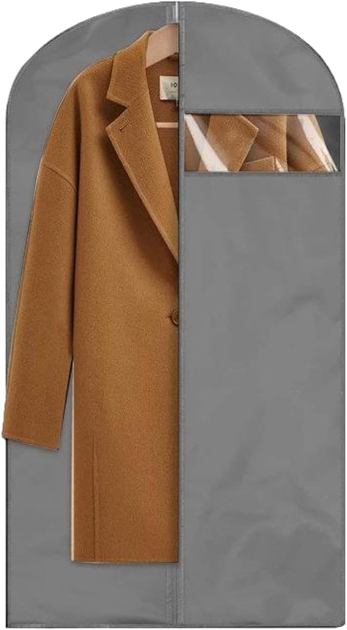 Garment Bag for Storage, Travel, and Dustproof, 40, 48, 60 inches Long, Washable Suit Cover for T-shirts, jackets, suits, and coats, non-woven (gray, 24" x 40"-1pcs)